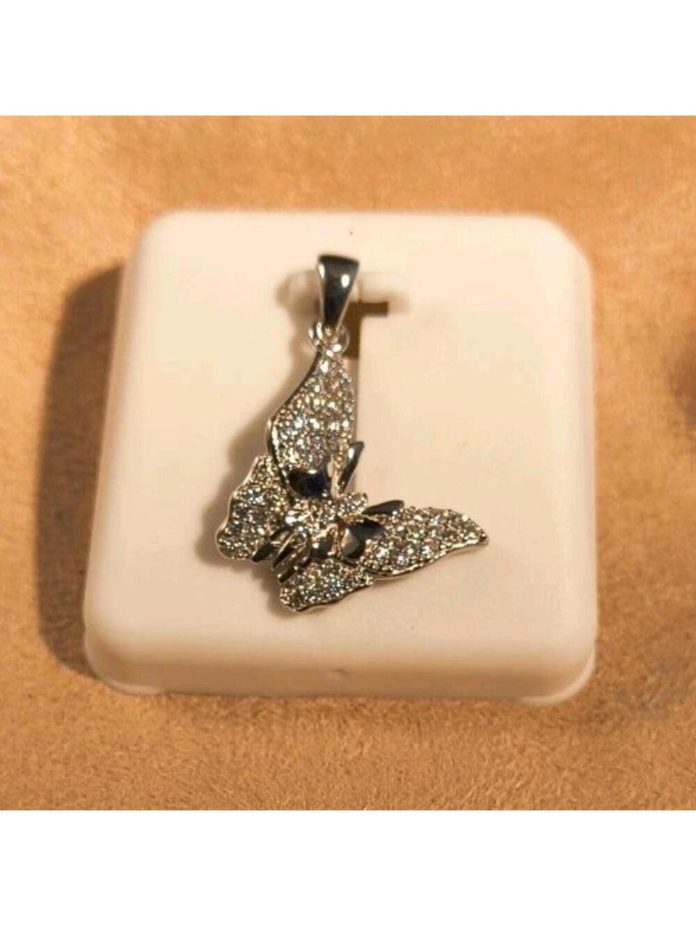 .925 Sterling Silver moissenite Butterfly Pendant